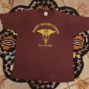 🔥🔥 Burgandy And Yellow Made In USA single Stitch Army Nurse Vontage Tee🔥🔥 XL